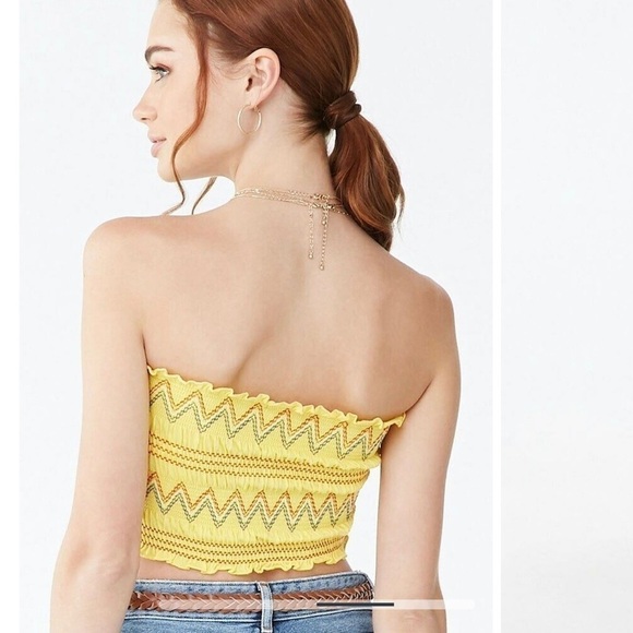 Forever 21 Tube Top Multicolor Threaded Yellow Size Small - Picture 2 of 5